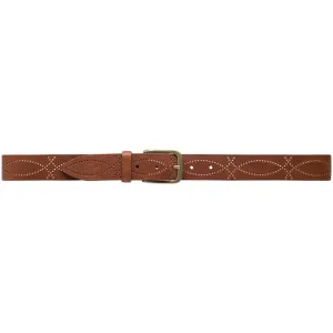 Leather belt with a beautiful western pattern / 15840 - Cognac