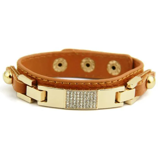 Leather With Crystal Fashion Bracelets & Bangles