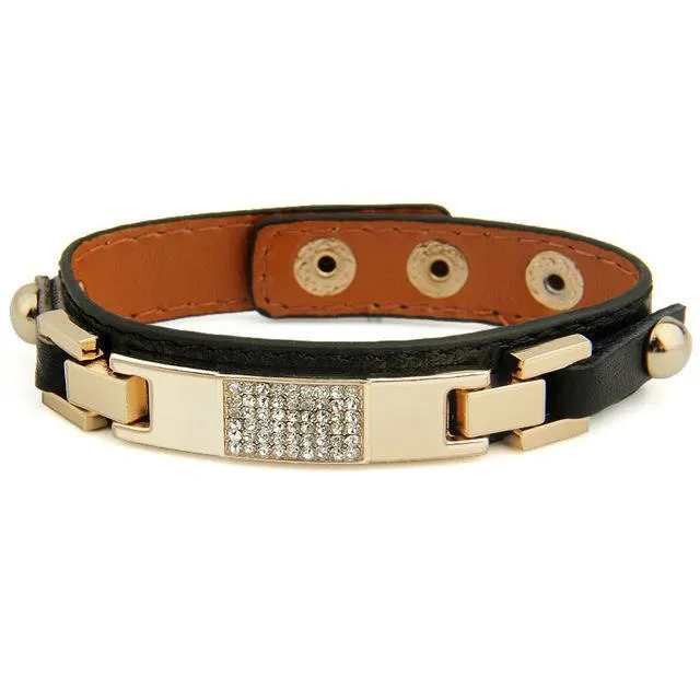 Leather With Crystal Fashion Bracelets & Bangles