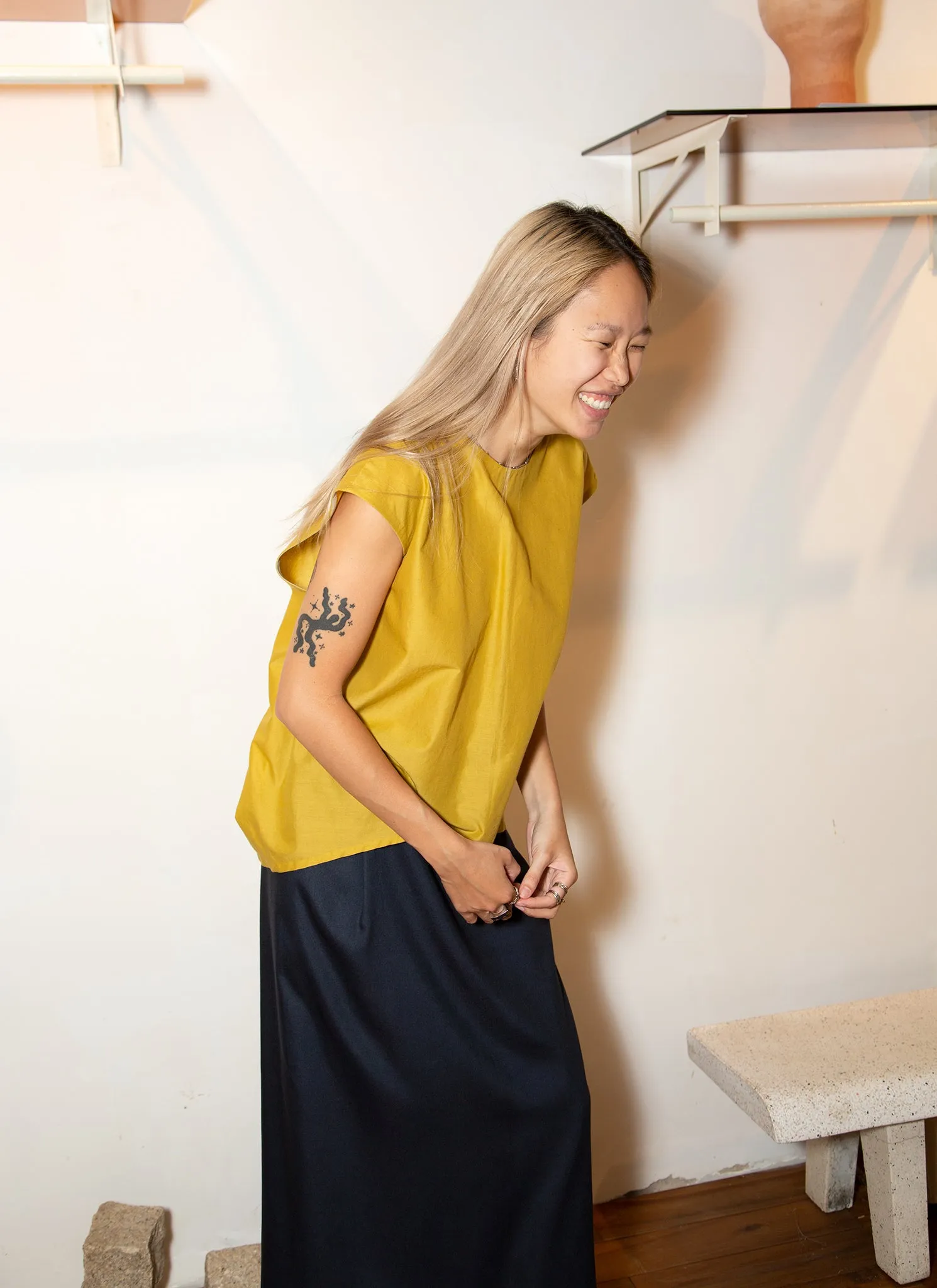 Lotus Layered Folded Back Top - Mustard Yellow