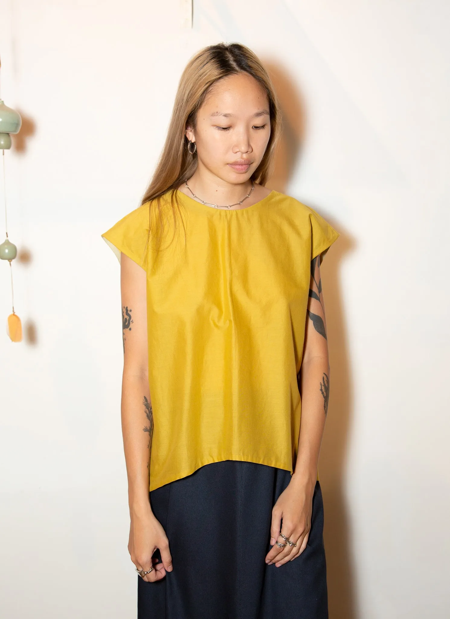 Lotus Layered Folded Back Top - Mustard Yellow