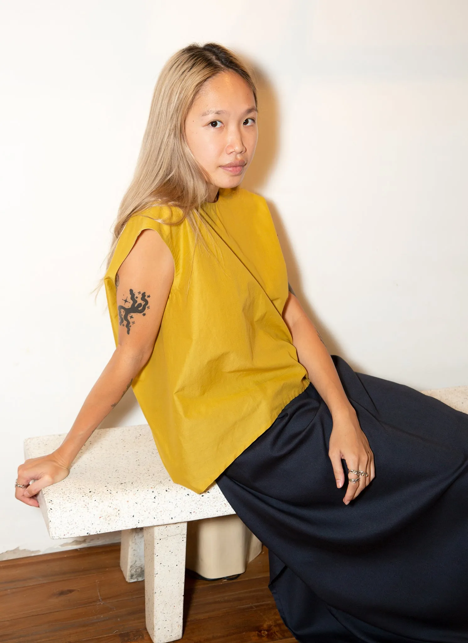 Lotus Layered Folded Back Top - Mustard Yellow