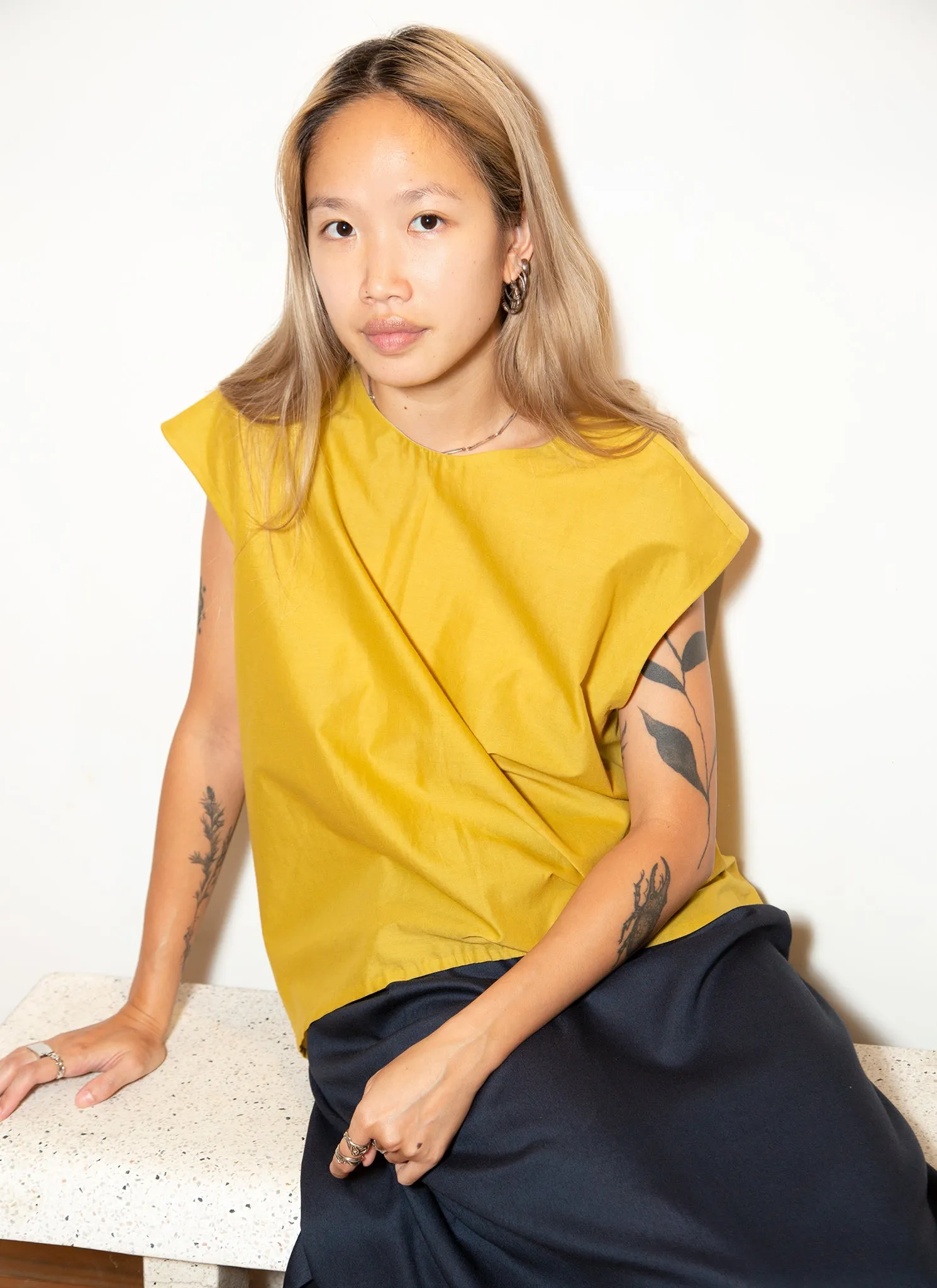 Lotus Layered Folded Back Top - Mustard Yellow