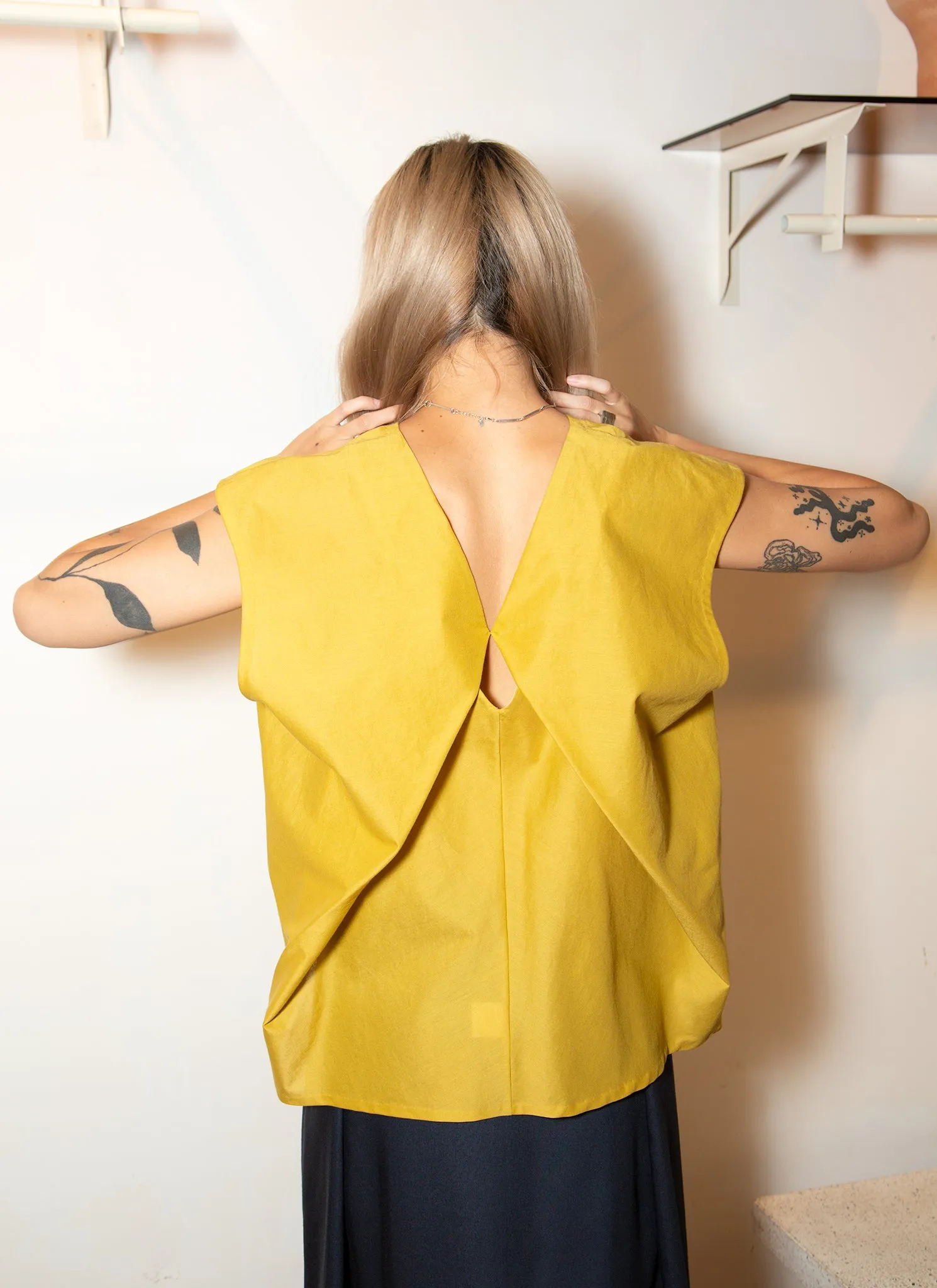 Lotus Layered Folded Back Top - Mustard Yellow