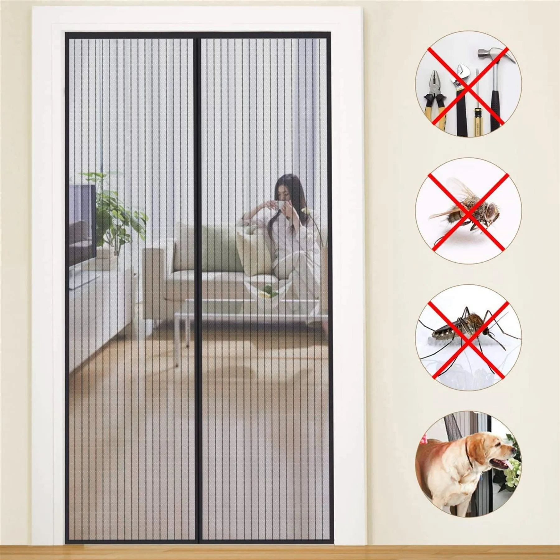 Magnetic Insect Door Screen Black