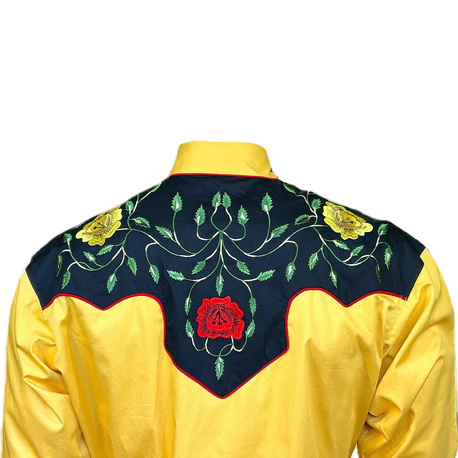 Men's 2-Tone Black & Gold Floral Embroidery Western Shirt