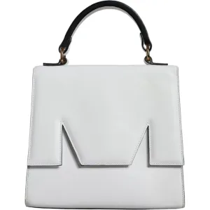 MSGM White Bovine Leather Top Handle Handbag Satchel Purse Bag