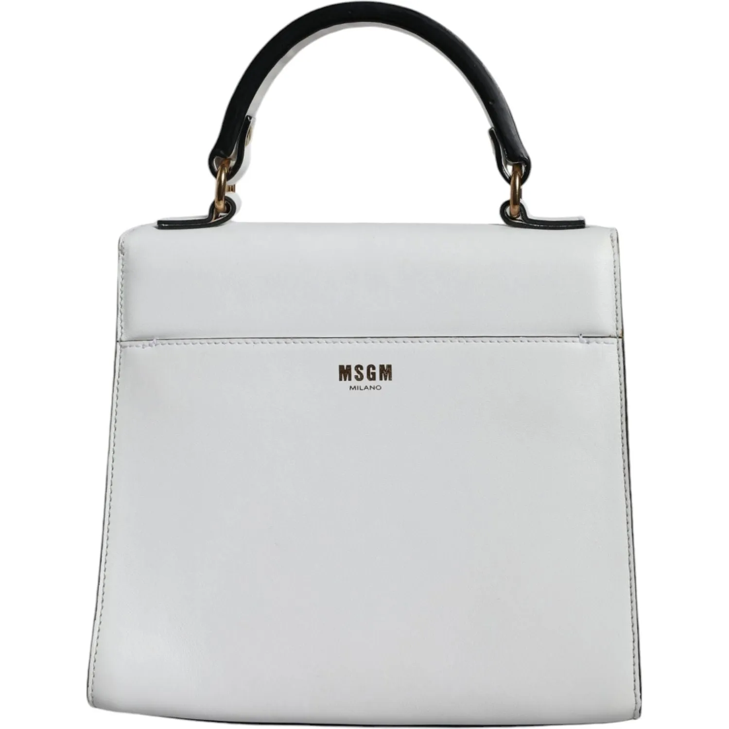 MSGM White Bovine Leather Top Handle Handbag Satchel Purse Bag