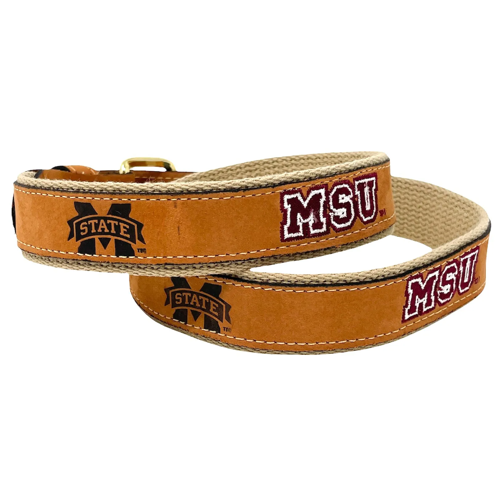 MSU Block Embroidered Tan Belt