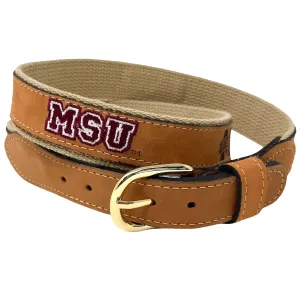 MSU Block Embroidered Tan Belt