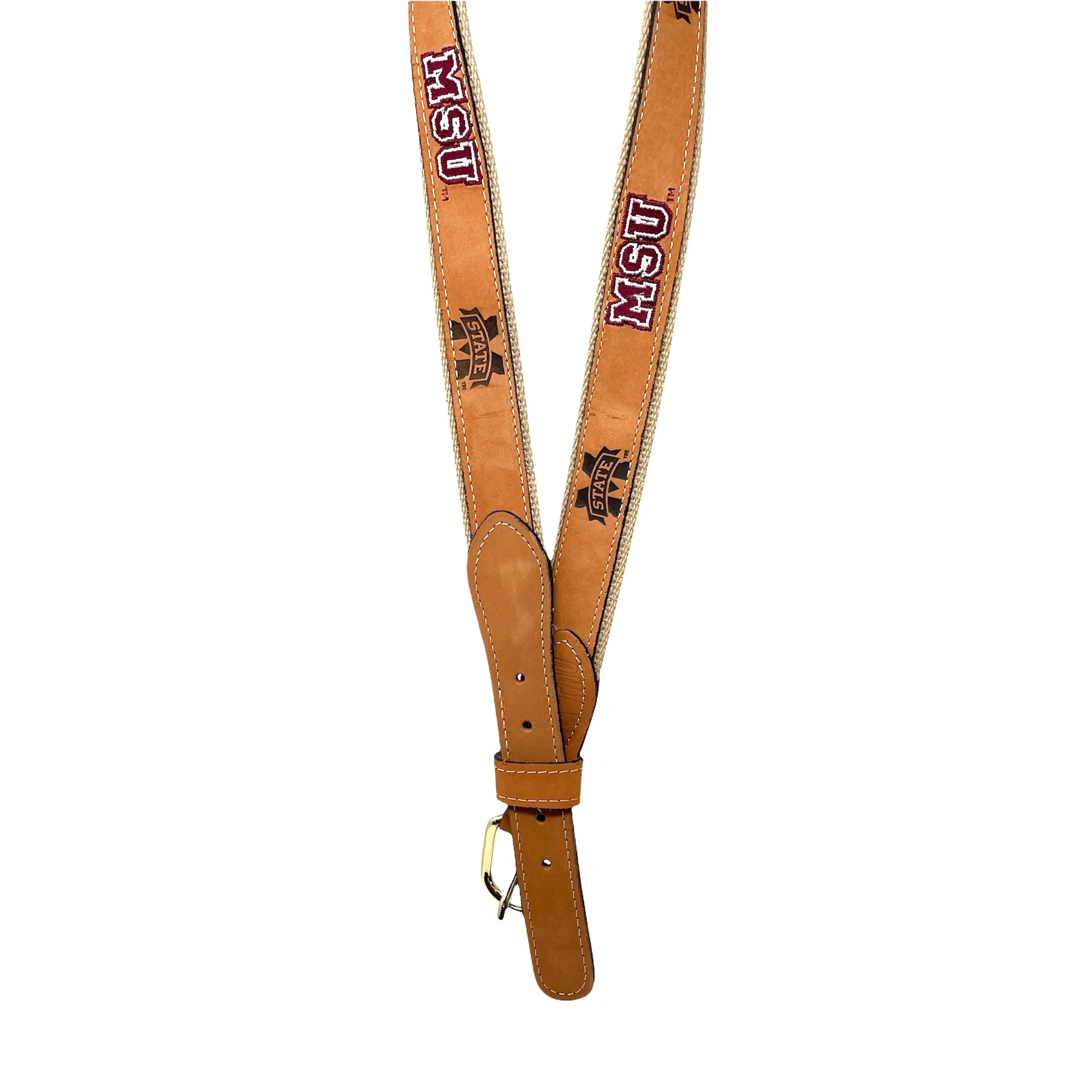 MSU Block Embroidered Tan Belt