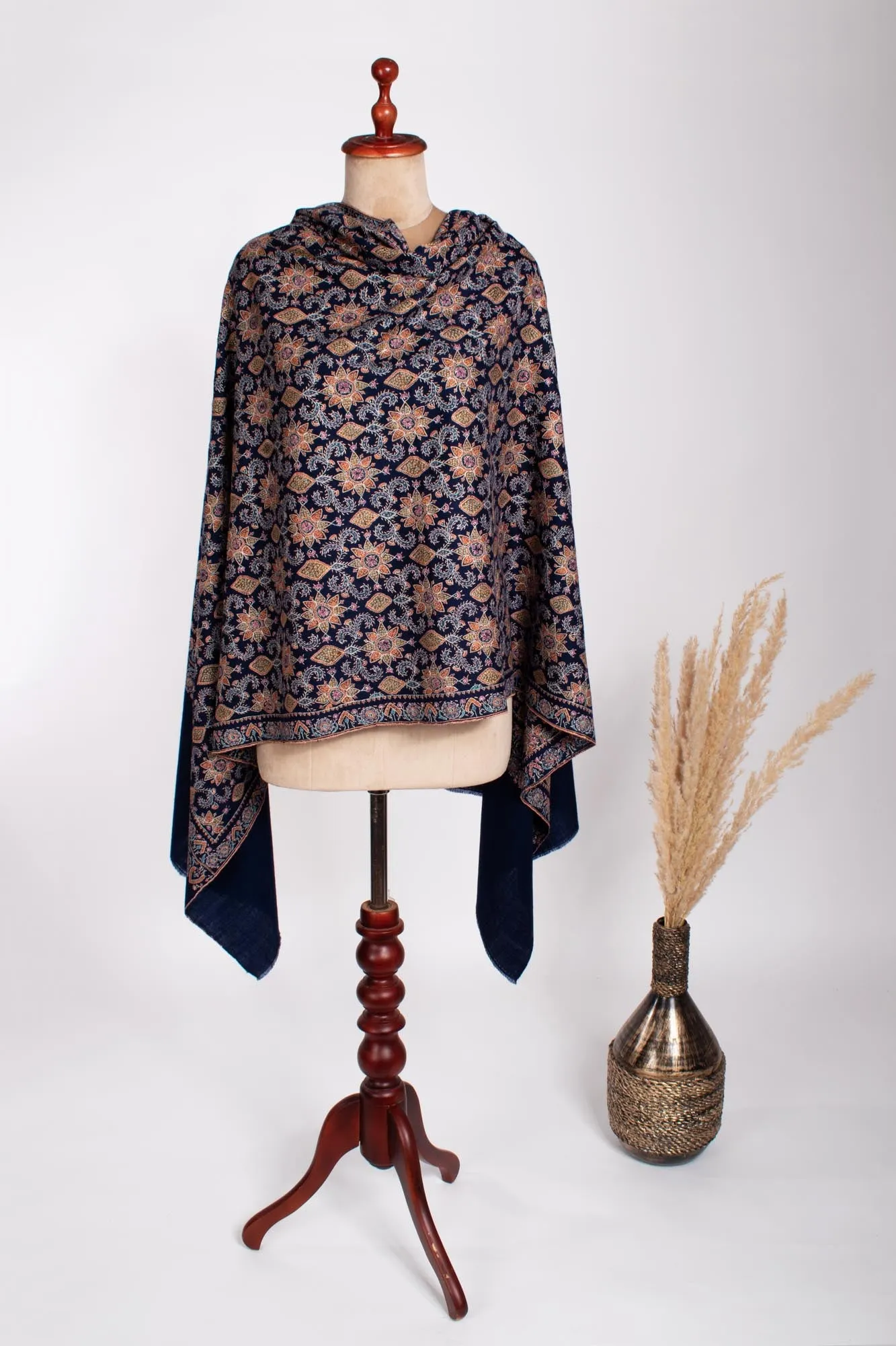 Navy Blue Cashmere Wrap Shawl - SWANSEA