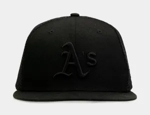 Oakland A's Blackout 9Fifty Trucker Mens Hat (Black)