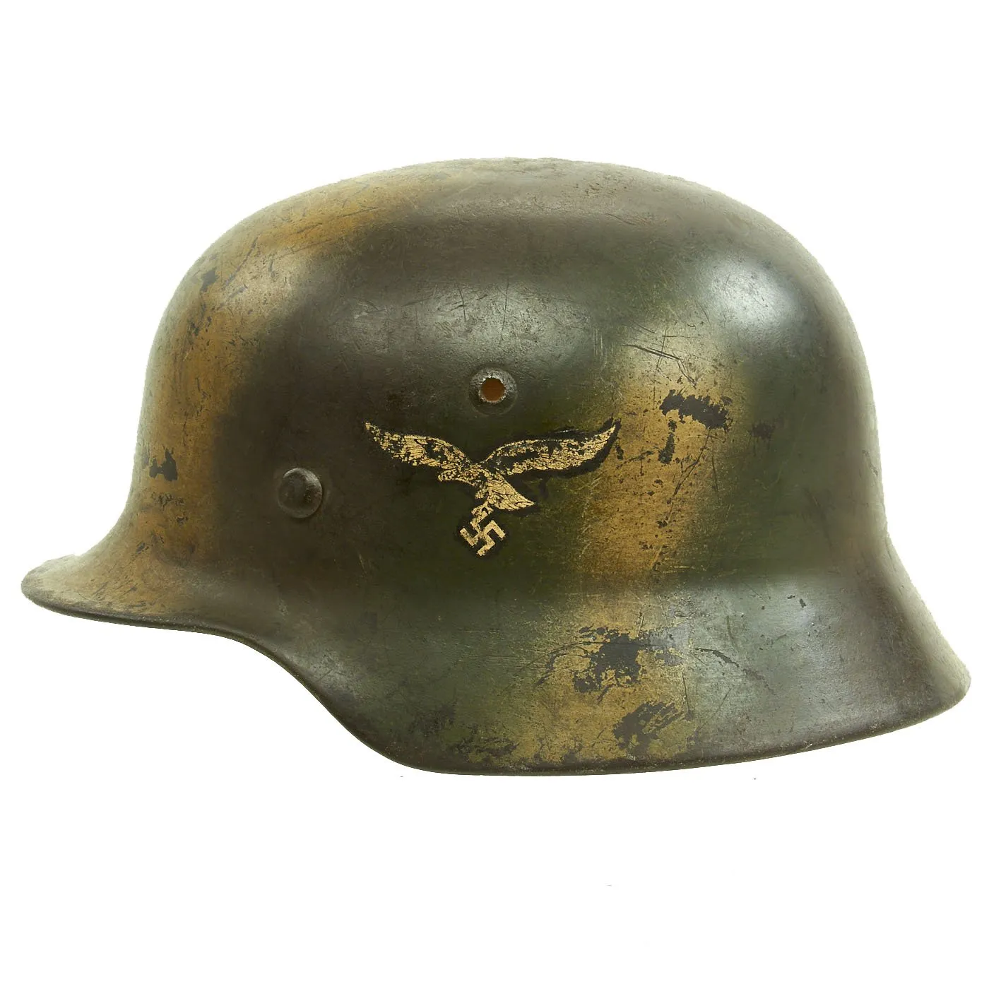 Original German WWII Luftwaffe Double Decal Normandy Camouflage M35 Helmet - SE64