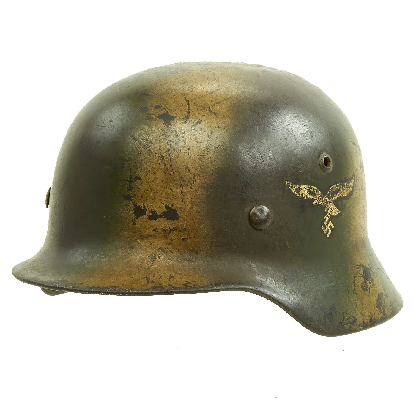 Original German WWII Luftwaffe Double Decal Normandy Camouflage M35 Helmet - SE64