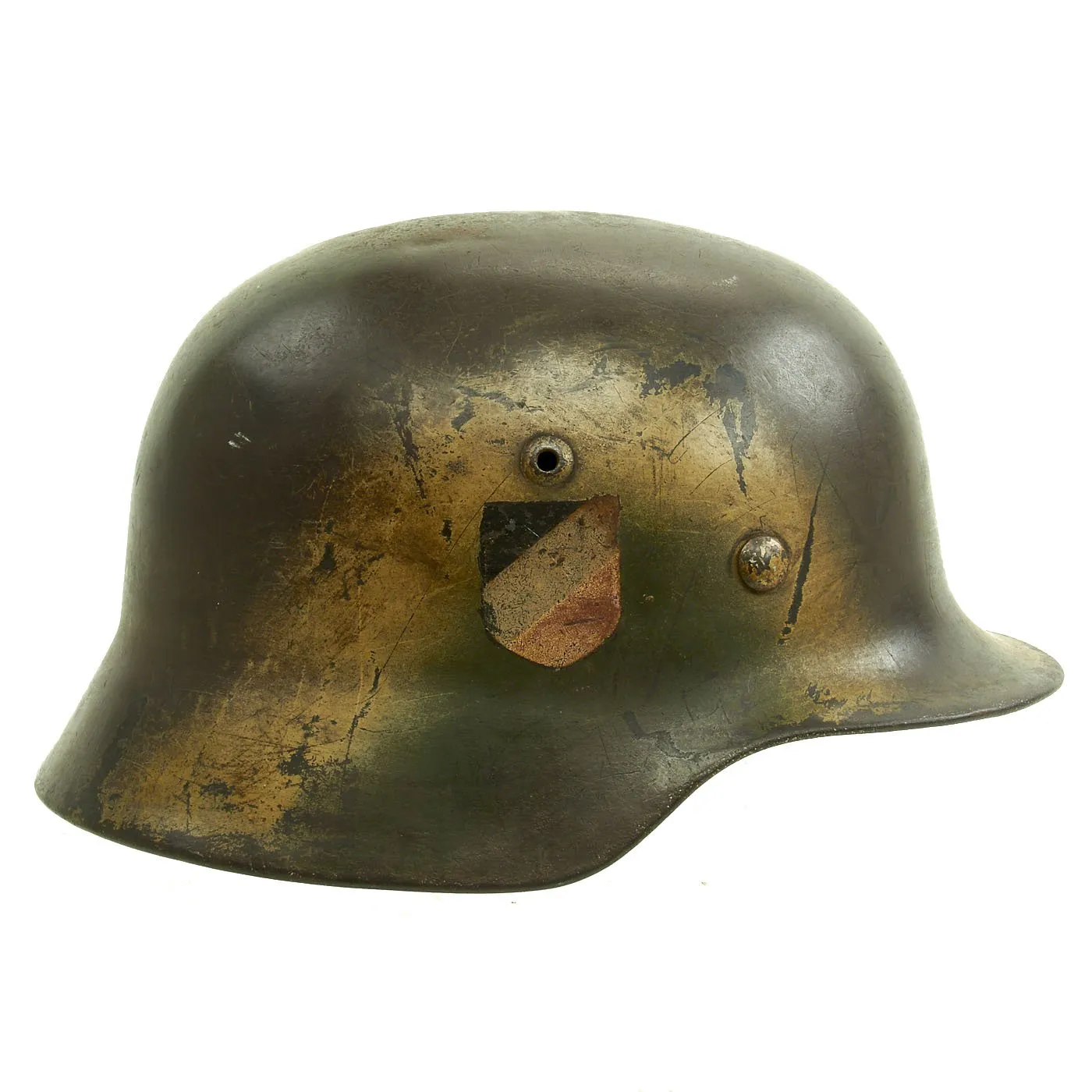 Original German WWII Luftwaffe Double Decal Normandy Camouflage M35 Helmet - SE64