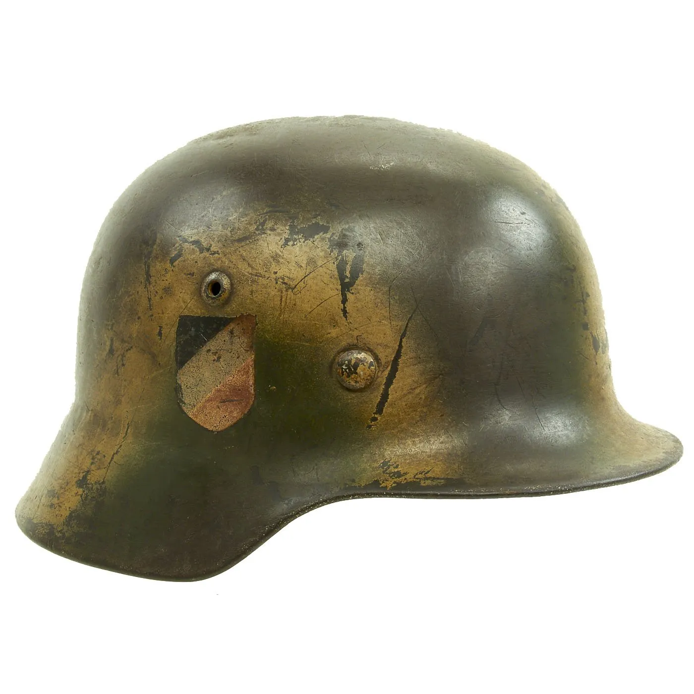 Original German WWII Luftwaffe Double Decal Normandy Camouflage M35 Helmet - SE64