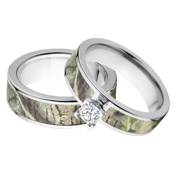 Outdoor Ring Set RealTree AP Green Camo Wedding Rings