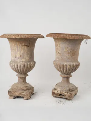 Pair of Antique French Cast Iron Medici Urns – 19th Century 19"