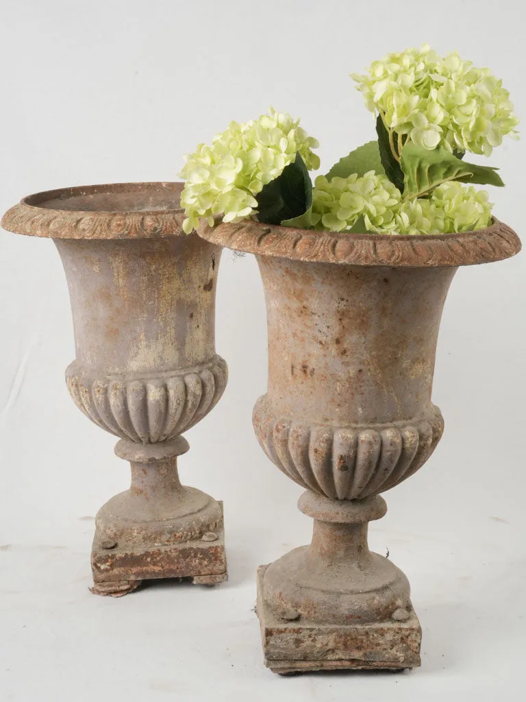 Pair of Antique French Cast Iron Medici Urns – 19th Century 19"