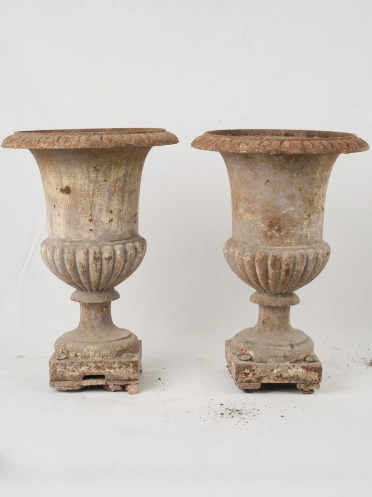 Pair of Antique French Cast Iron Medici Urns – 19th Century 19"