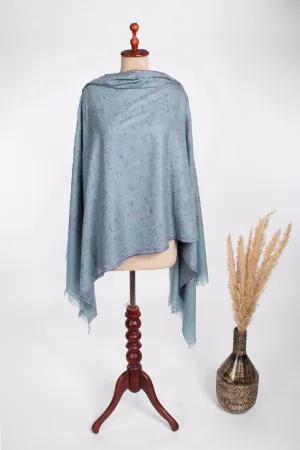 Power Blue Artistic Kashmiri Pashmina Shawl - KETCHIKAN