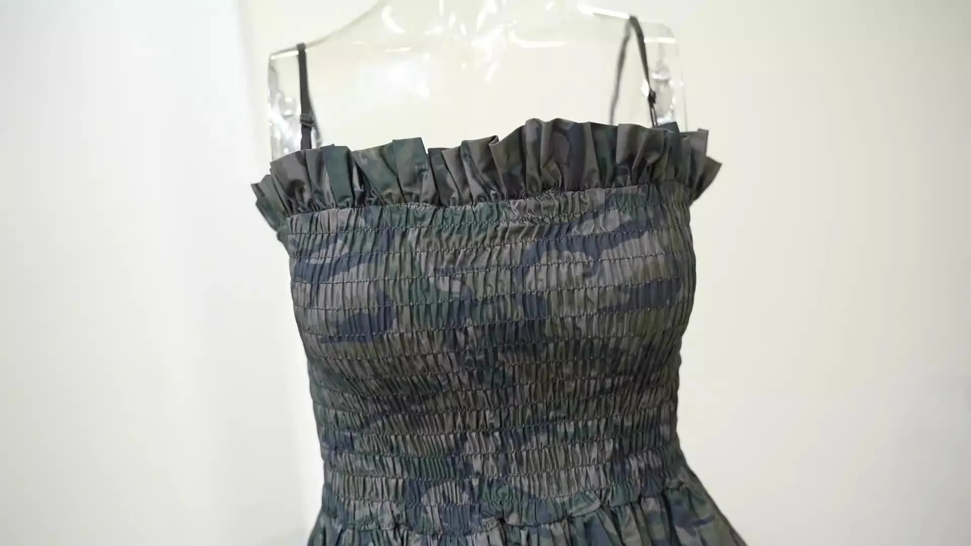 Pre Order:  Ruffled Camouflage Sleeveless Cropped Top