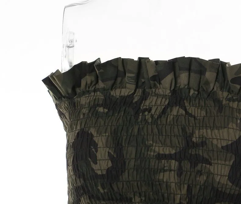 Pre Order:  Ruffled Camouflage Sleeveless Cropped Top