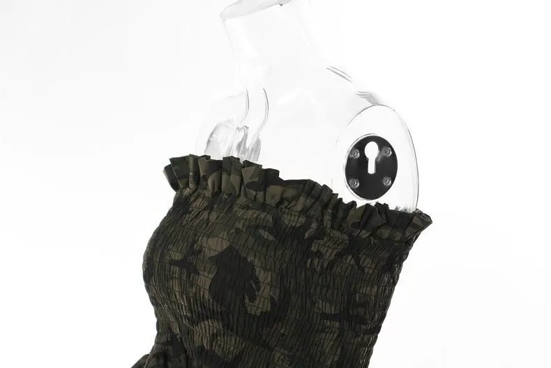 Pre Order:  Ruffled Camouflage Sleeveless Cropped Top