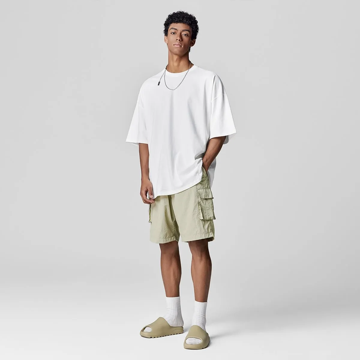 Retro Lightweight Woven Green Cargo Shorts