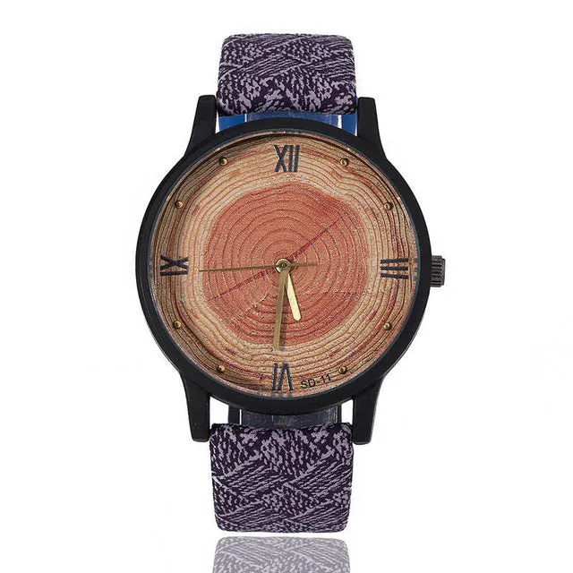 Retro Tree Rings Printed with Leather Strap Watch