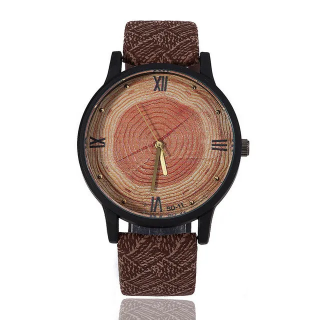 Retro Tree Rings Printed with Leather Strap Watch