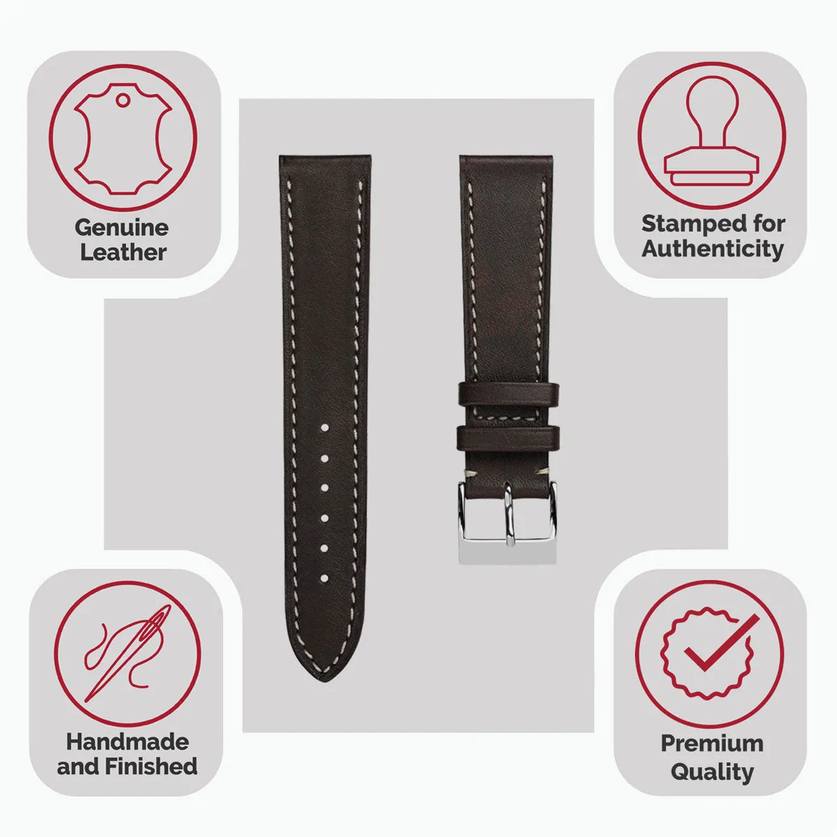 Rochefort Flat Patina Calf Leather Watch Strap - Chocolate Brown