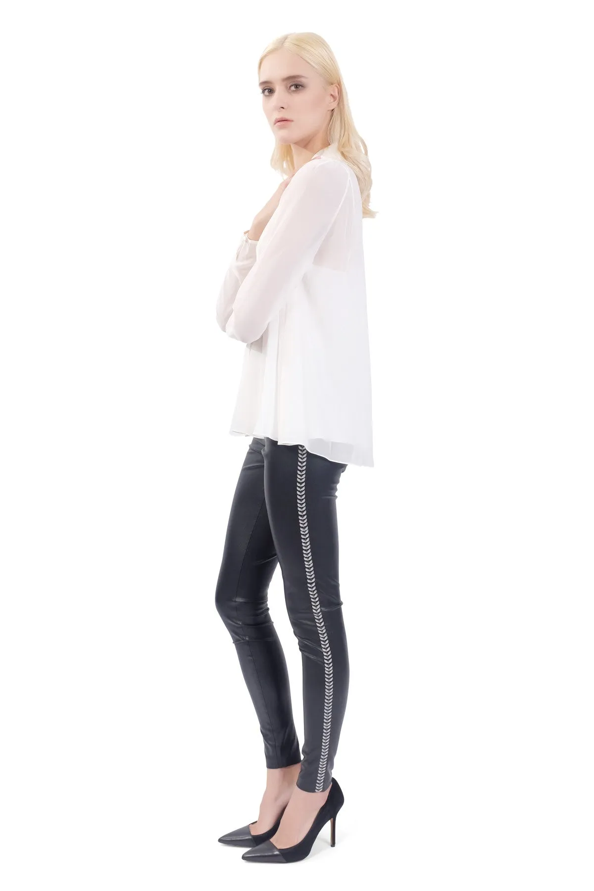 Romana Embroidered Leather Pants