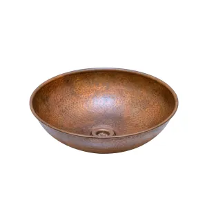 Round Aged Copper Vessel Sink Bathroom