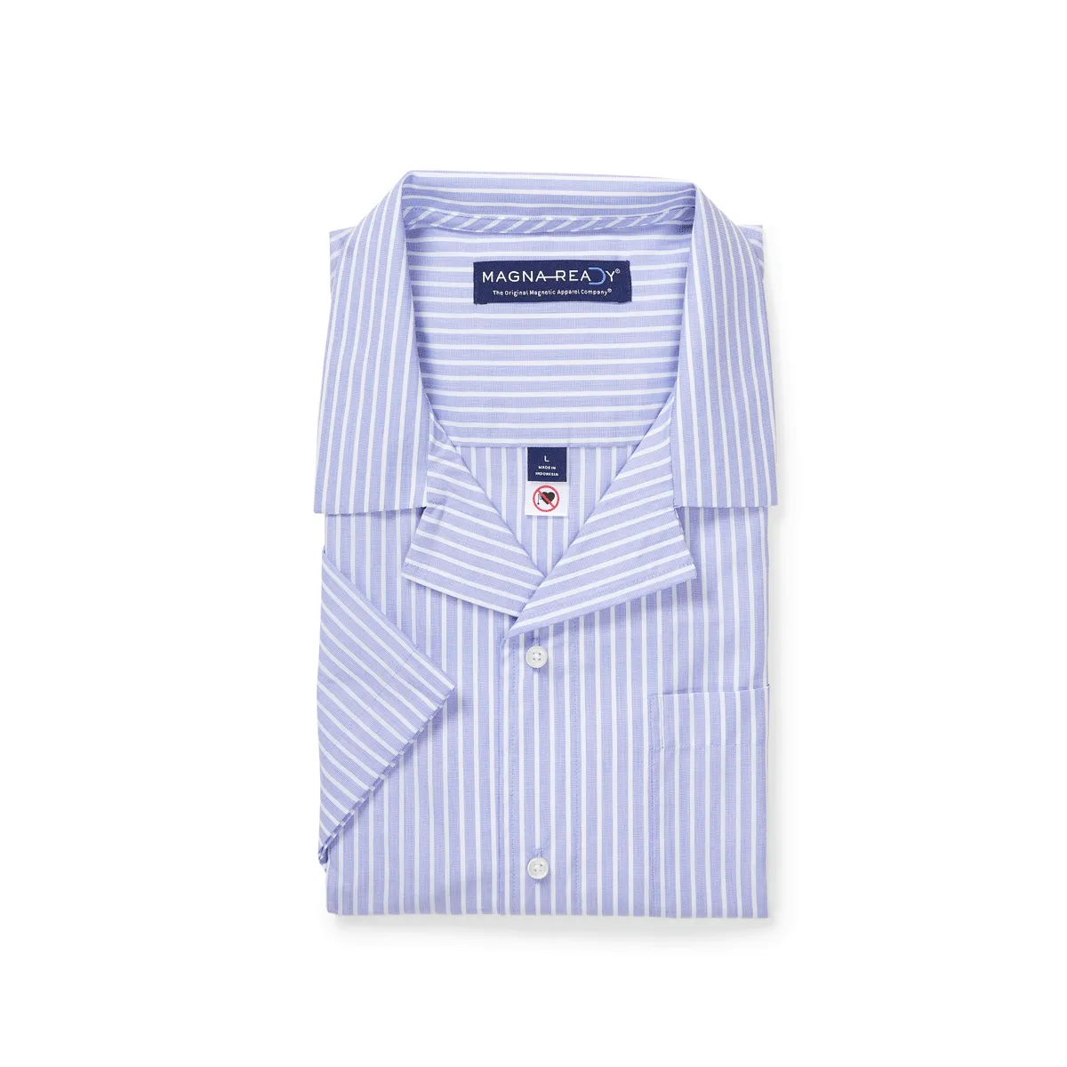 Short Sleeve Untucked Blue Stripe ‘Landry’ Camp Casual Shirt with Magnetic Closures