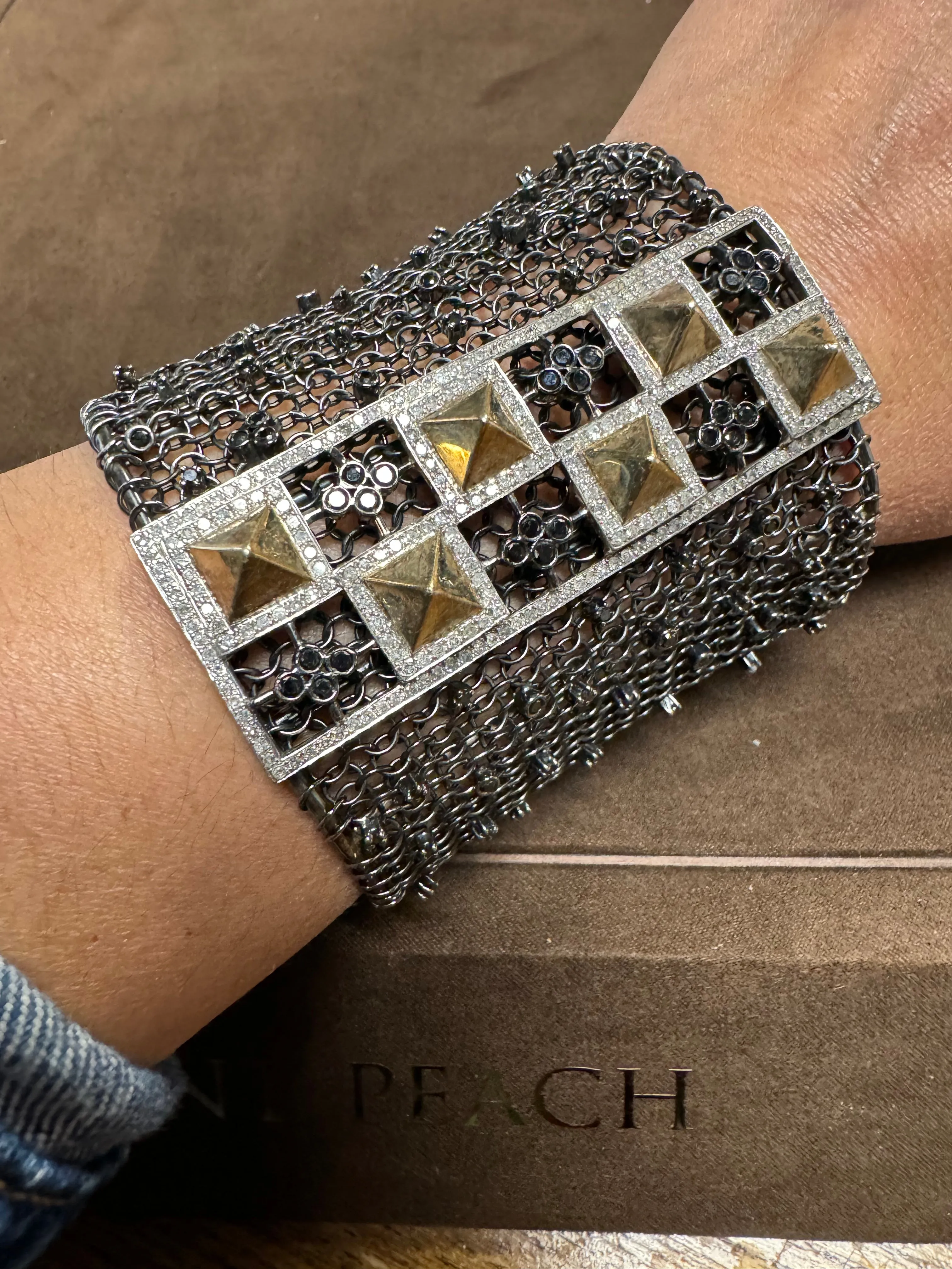 Studded Diamond Mesh Cuff