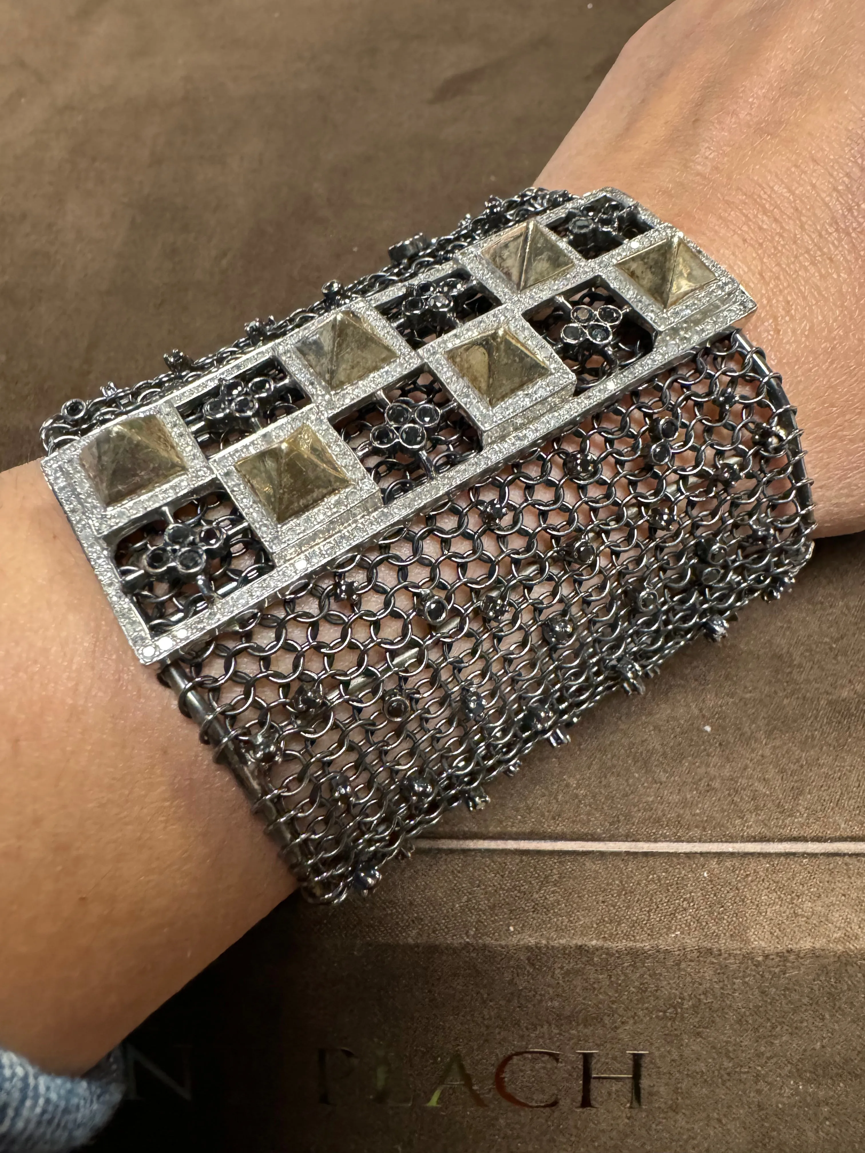 Studded Diamond Mesh Cuff