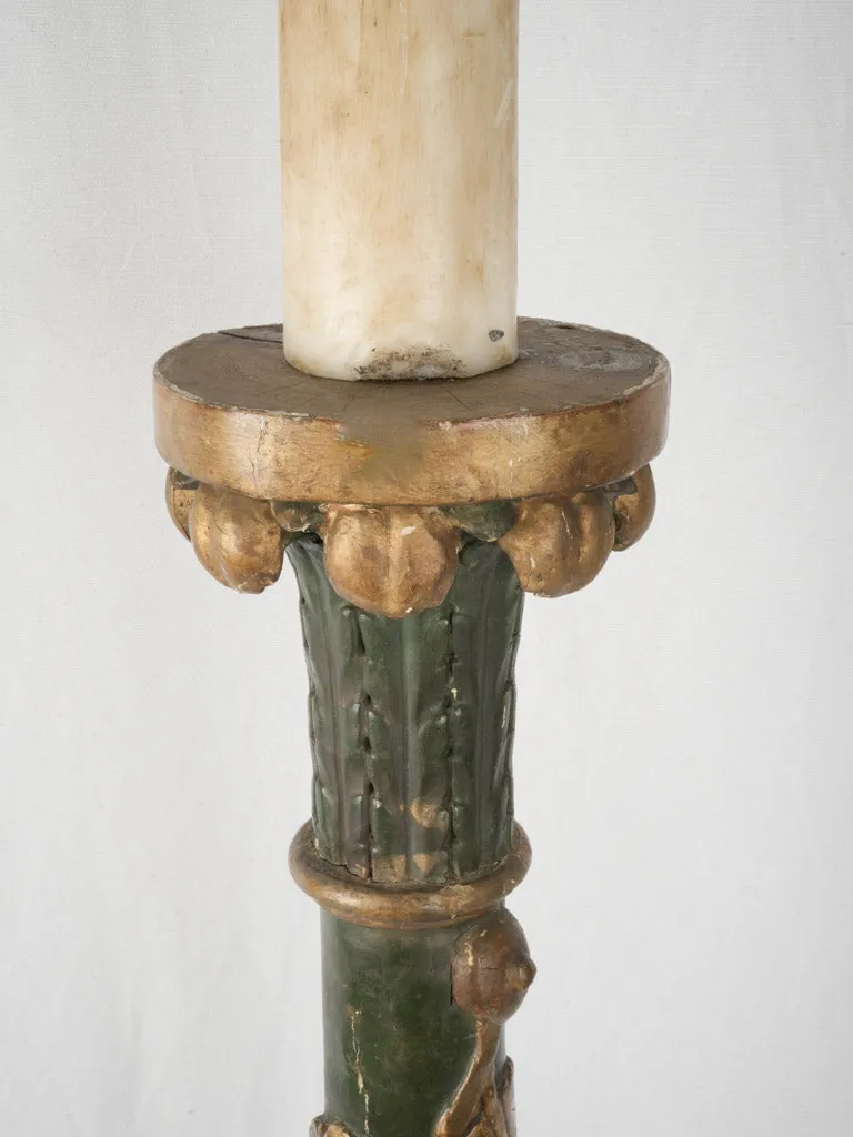 Tall 19th Century Italian Painted and Gilt Wood Candle Column - 62½"