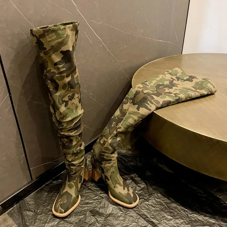 TEEK - Camouflage Denim Long Folding Boots