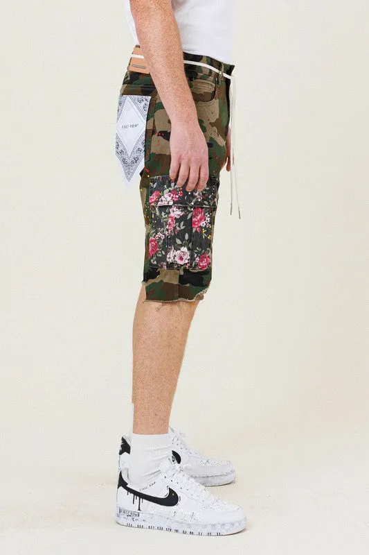 TEEK - Flowers Patch Camo Cargo Shorts