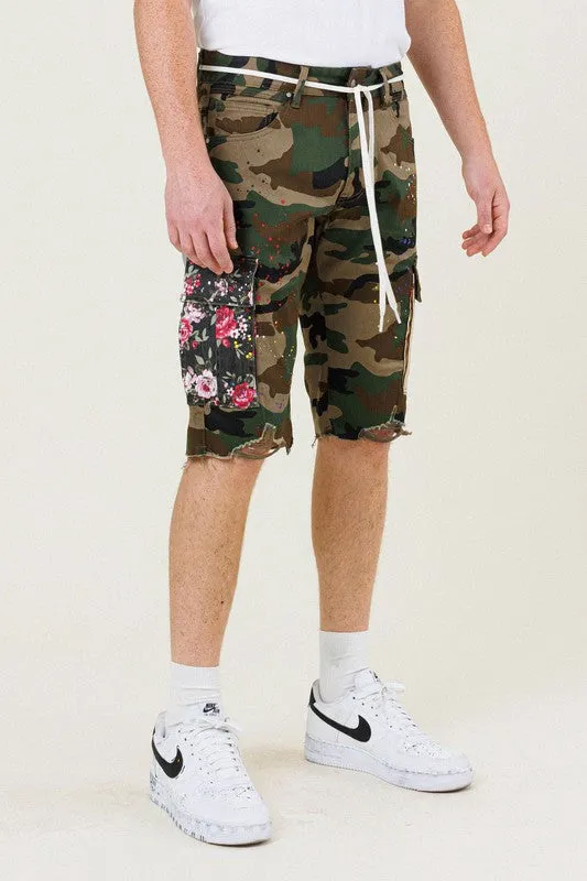 TEEK - Flowers Patch Camo Cargo Shorts