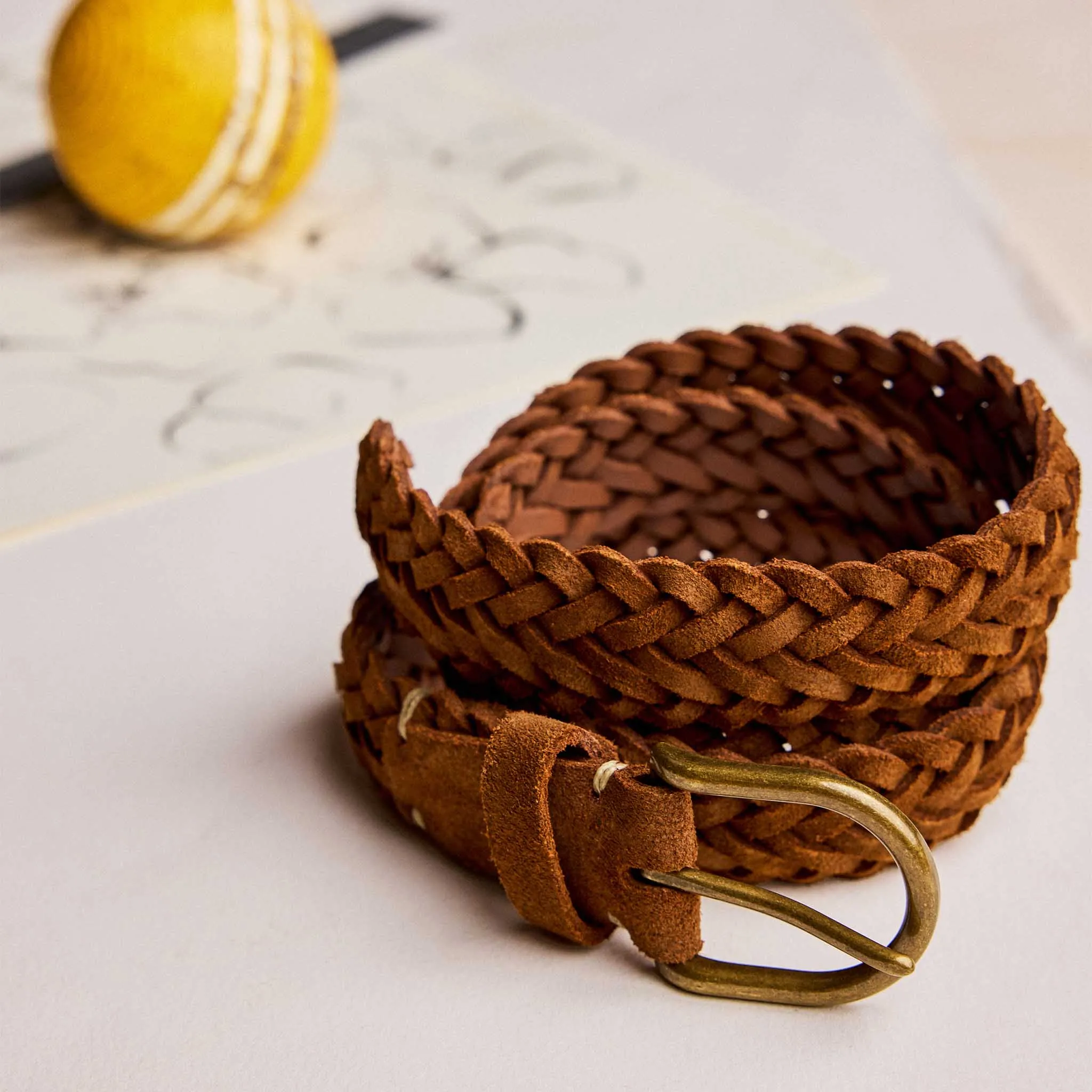 The Braided Belt in Tan Suede