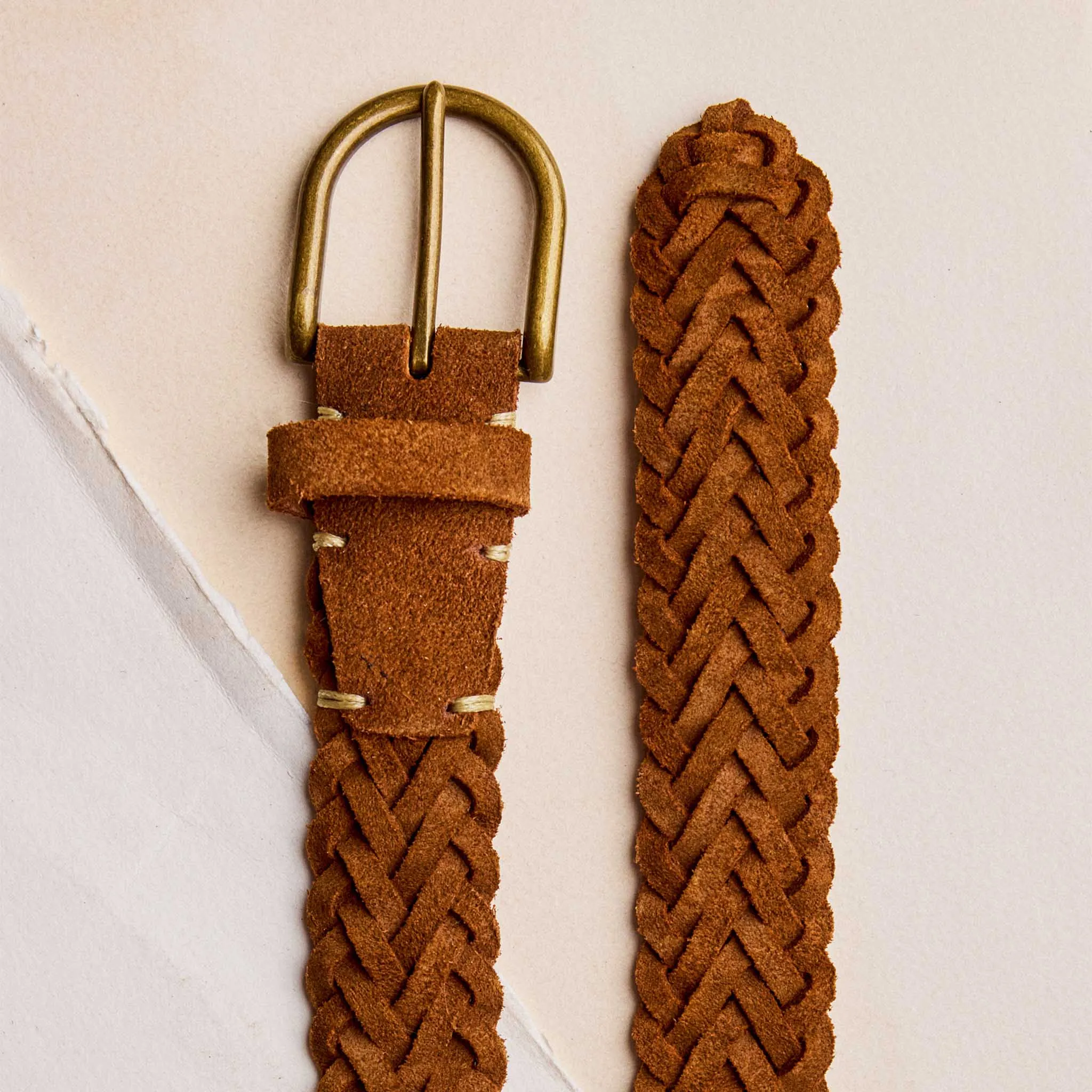 The Braided Belt in Tan Suede