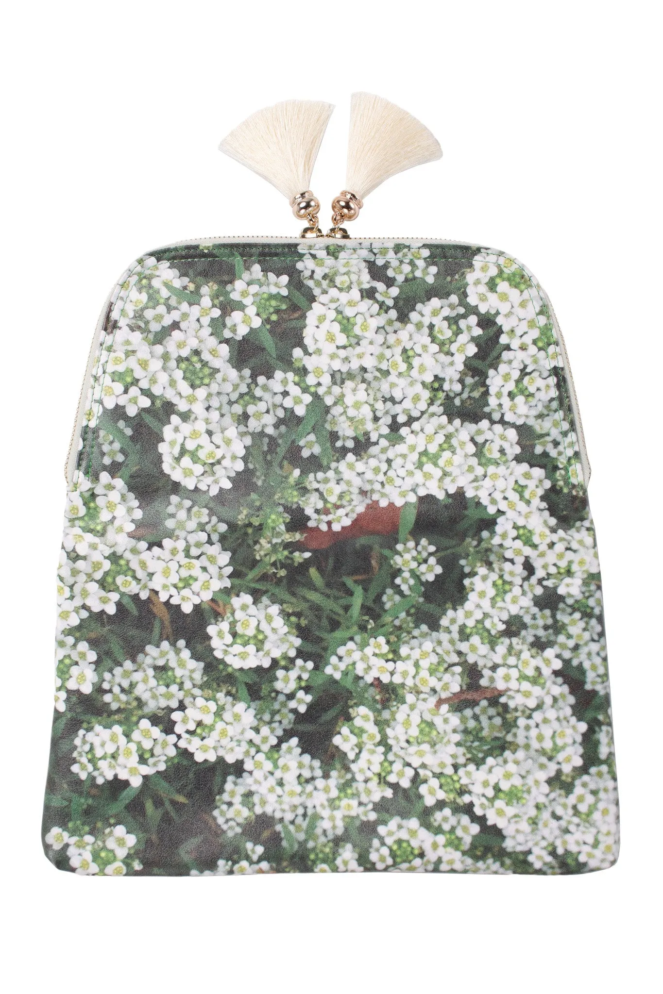 White Lobularia & Green Leaves Print Clutch