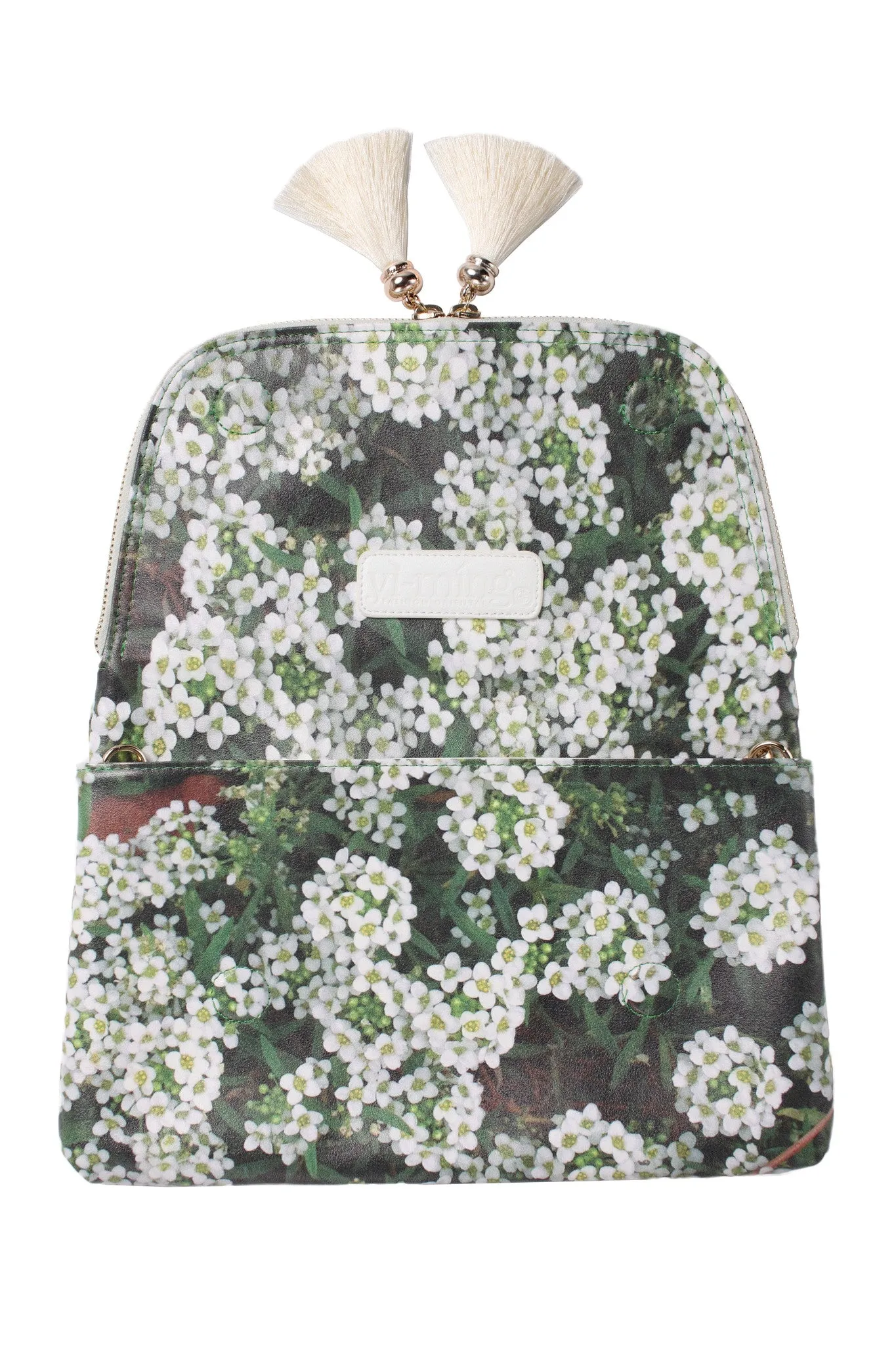 White Lobularia & Green Leaves Print Clutch