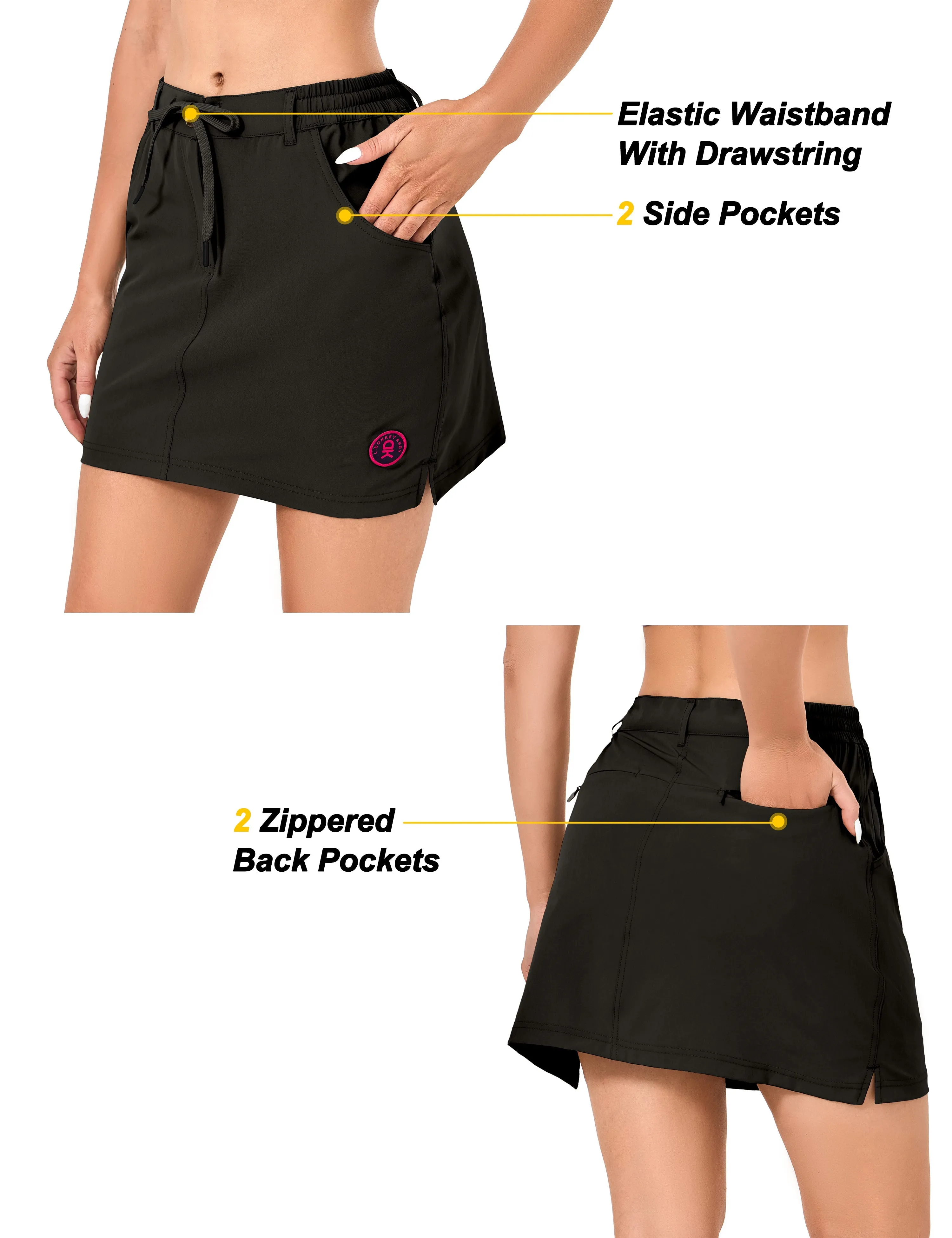 Women's Athletic Golf Skort 16 Inches Build-in Skirt