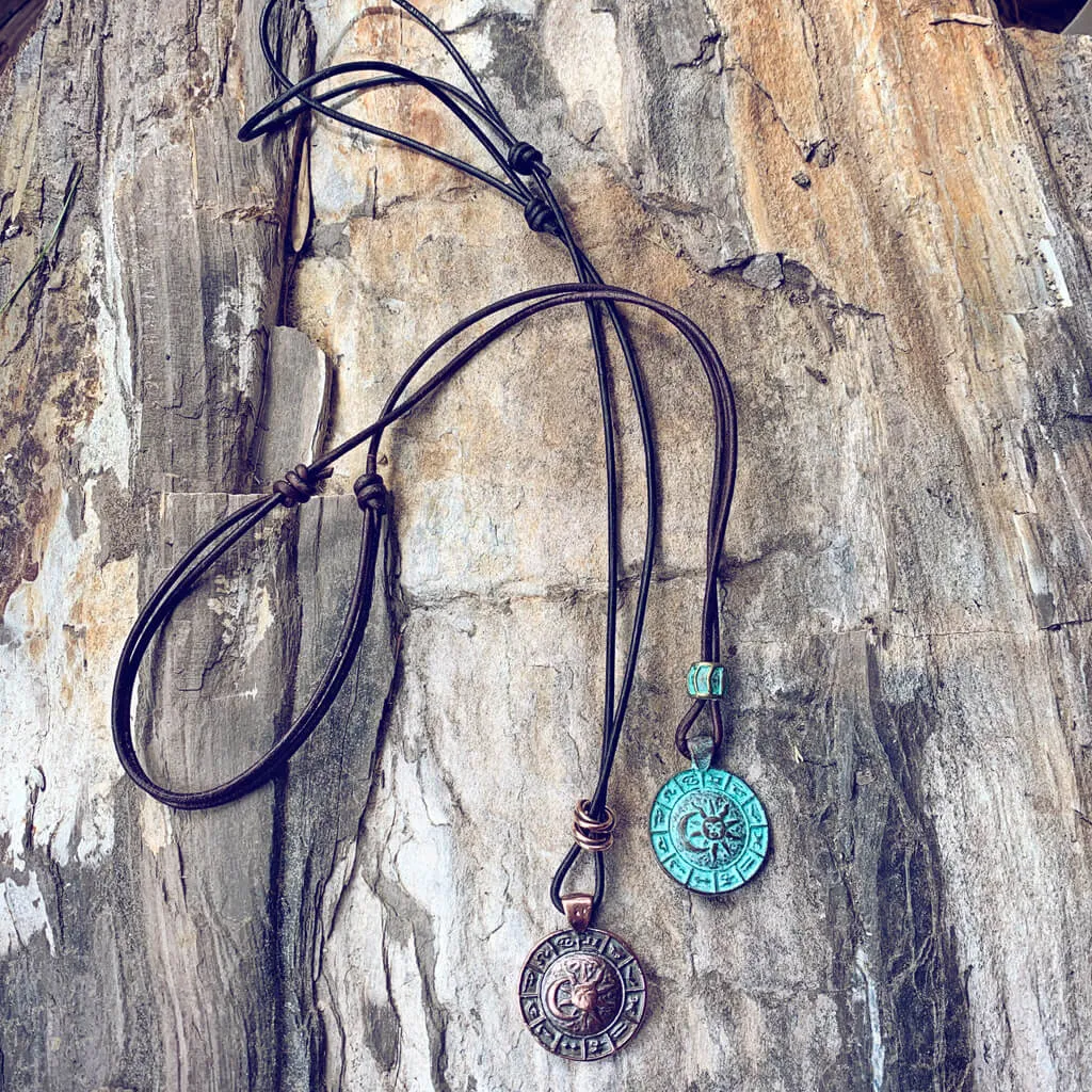 zodiac // men's sun & moon medallion leather necklace