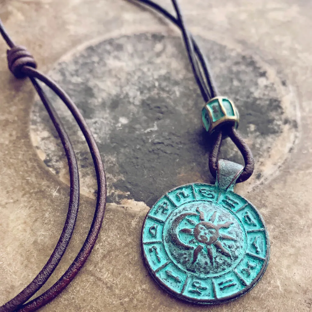 zodiac // men's sun & moon medallion leather necklace