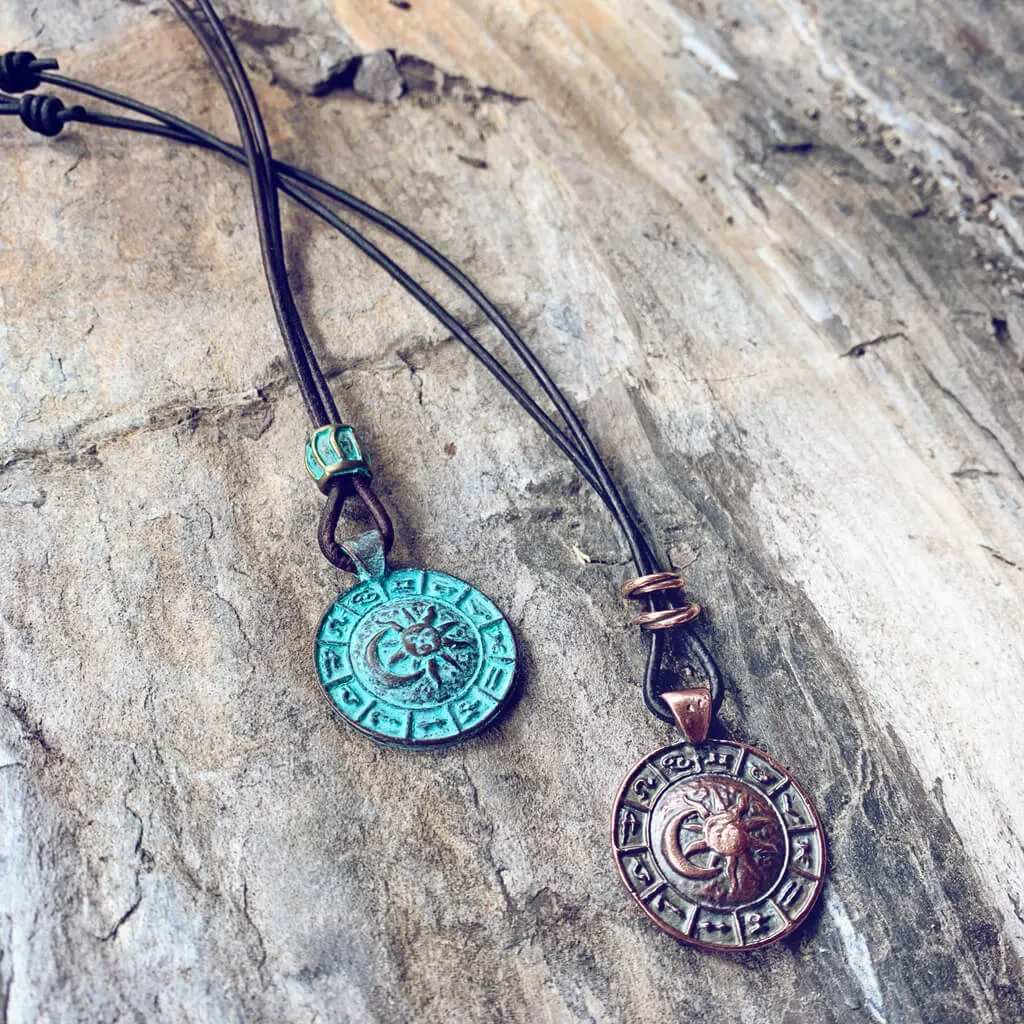 zodiac // men's sun & moon medallion leather necklace